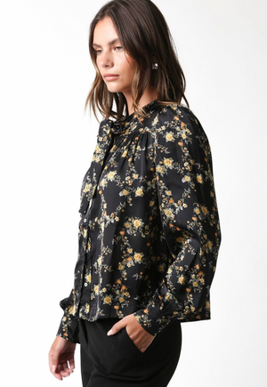 Black Floral Print Top