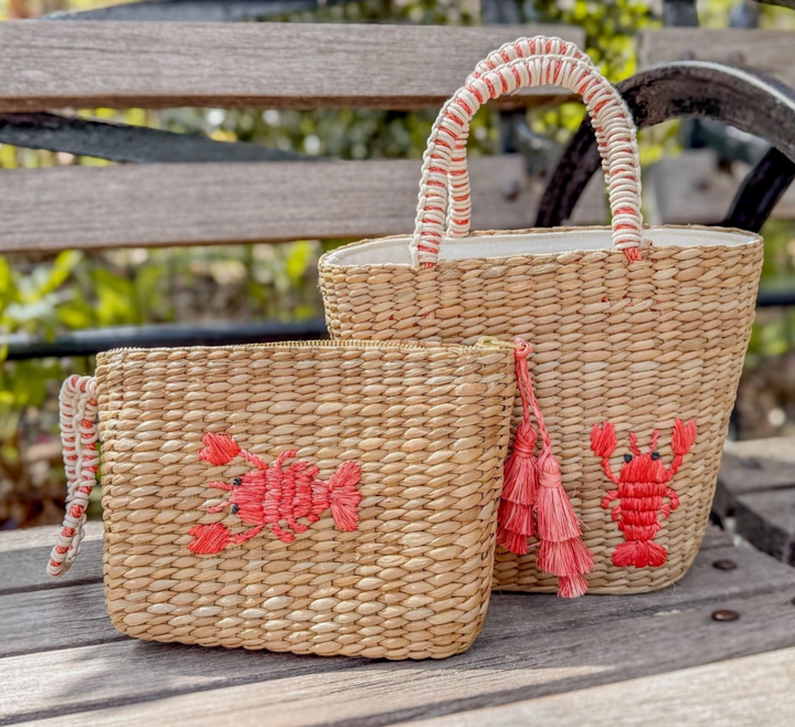 Mini Woven Tote Bag -Embroidered Lobster