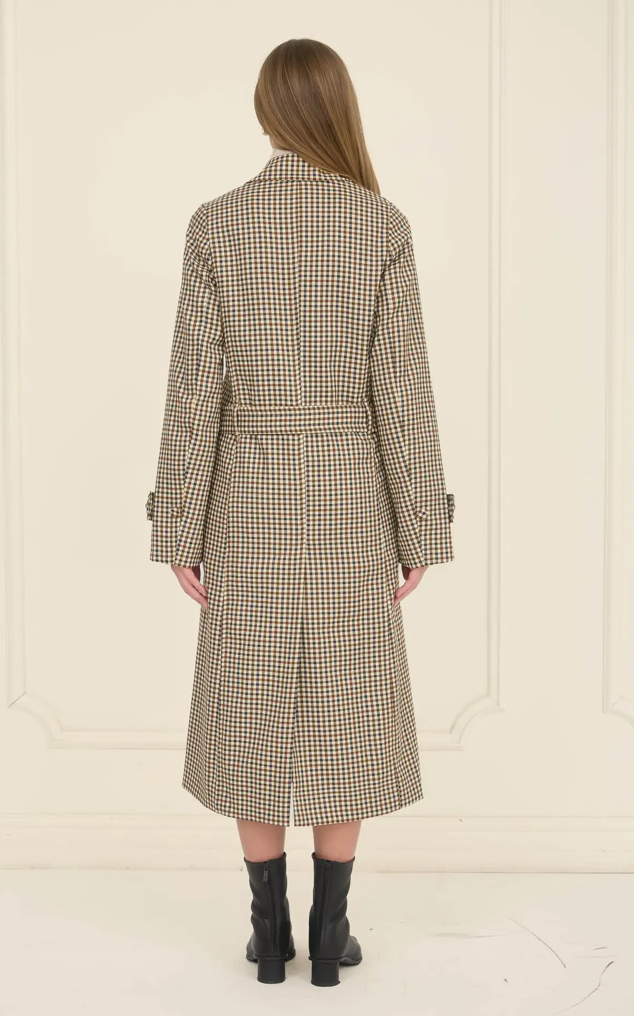 Clyde Plaid Belted Trench Coat Brown Plaid