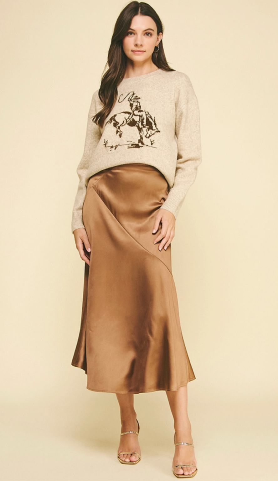 Cowboy Graphic Crew Sweater Oatmeal