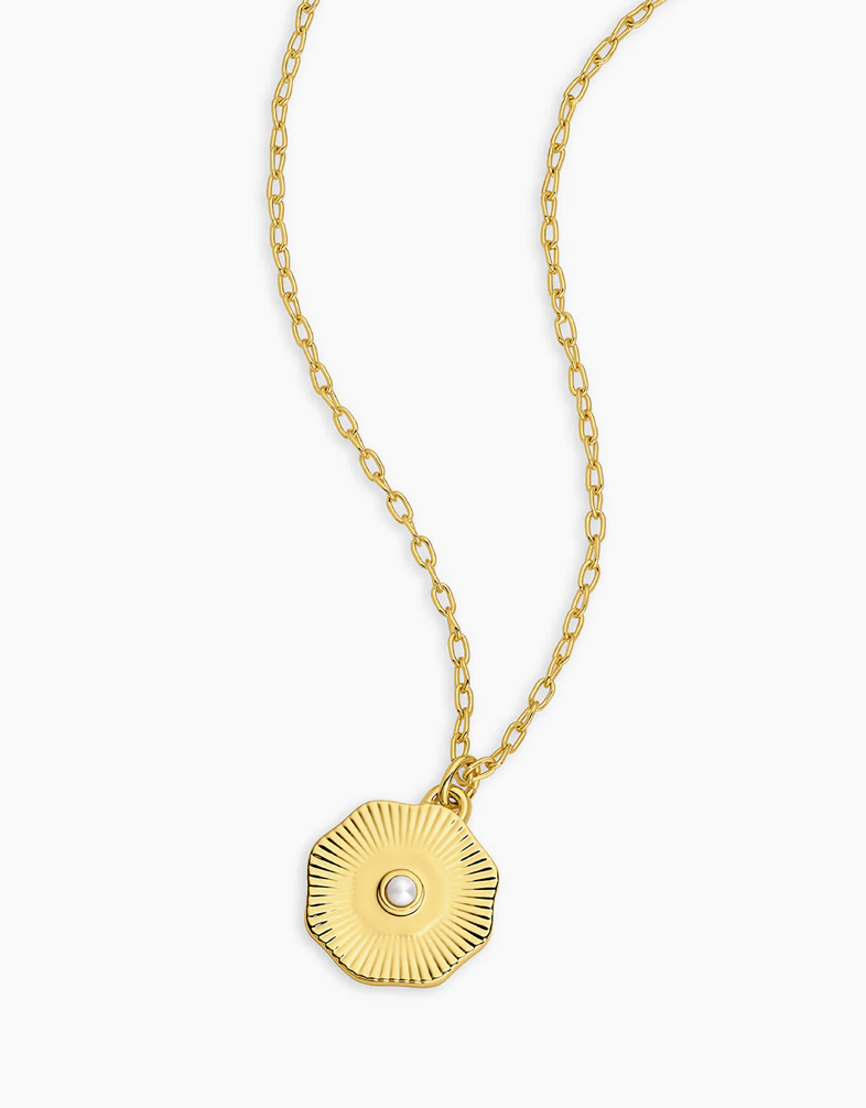 Birthstone Coin Necklace -Gold/Pearl