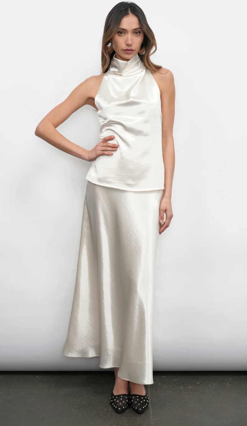 Addison Cowl Funnel Neck Halter Top-Pearl