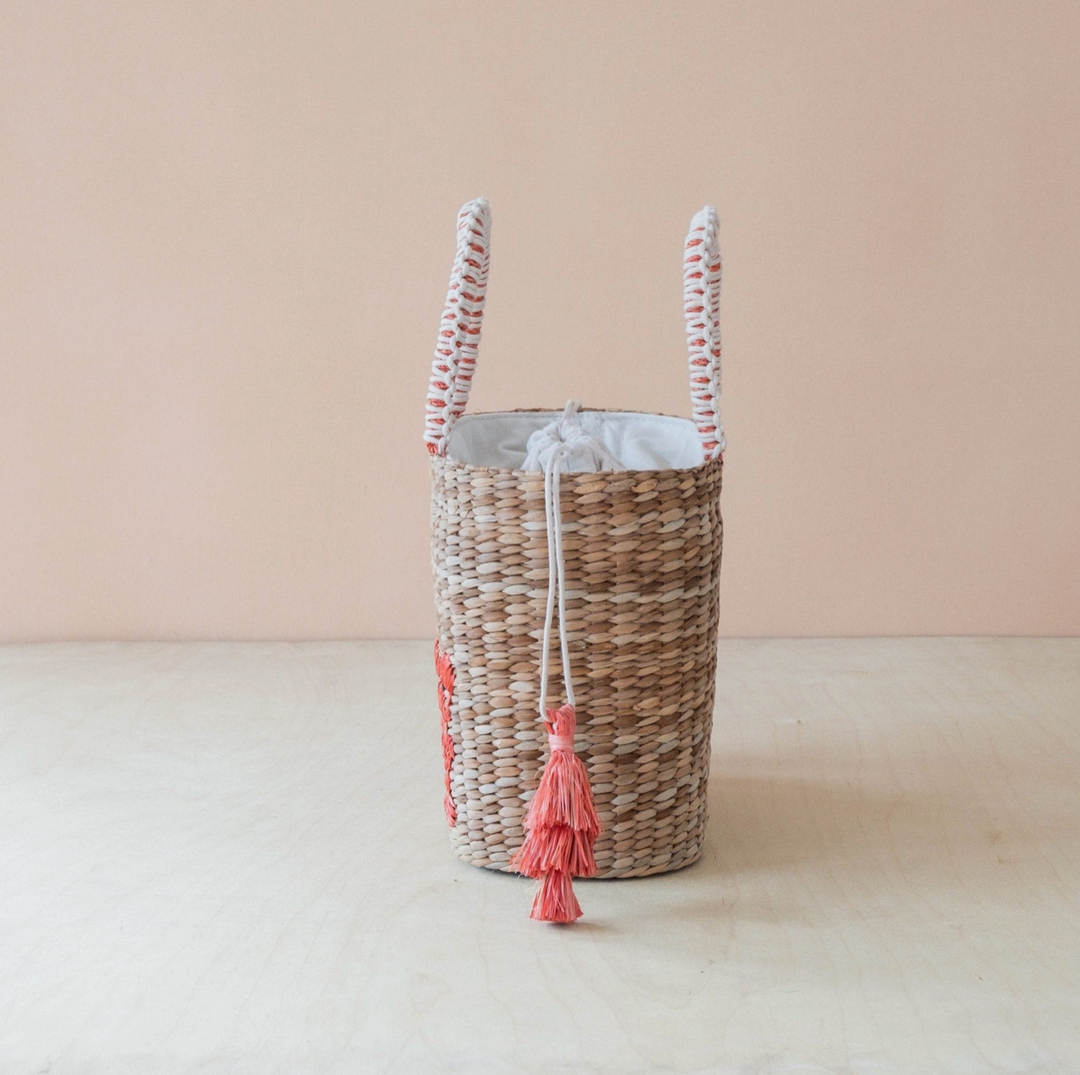Mini Woven Tote Bag -Embroidered Lobster