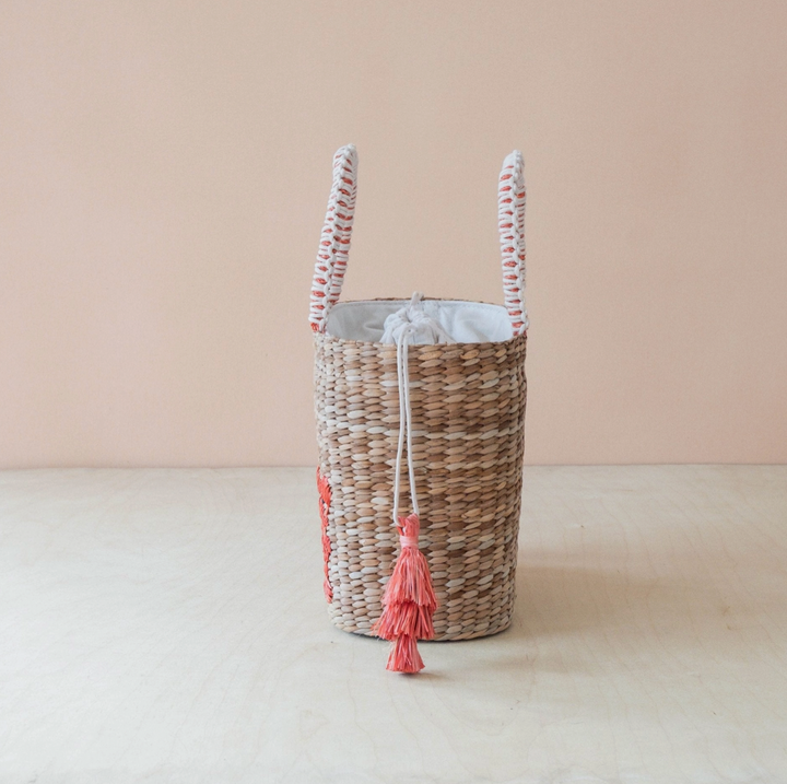 Mini Woven Tote Bag -Embroidered Lobster