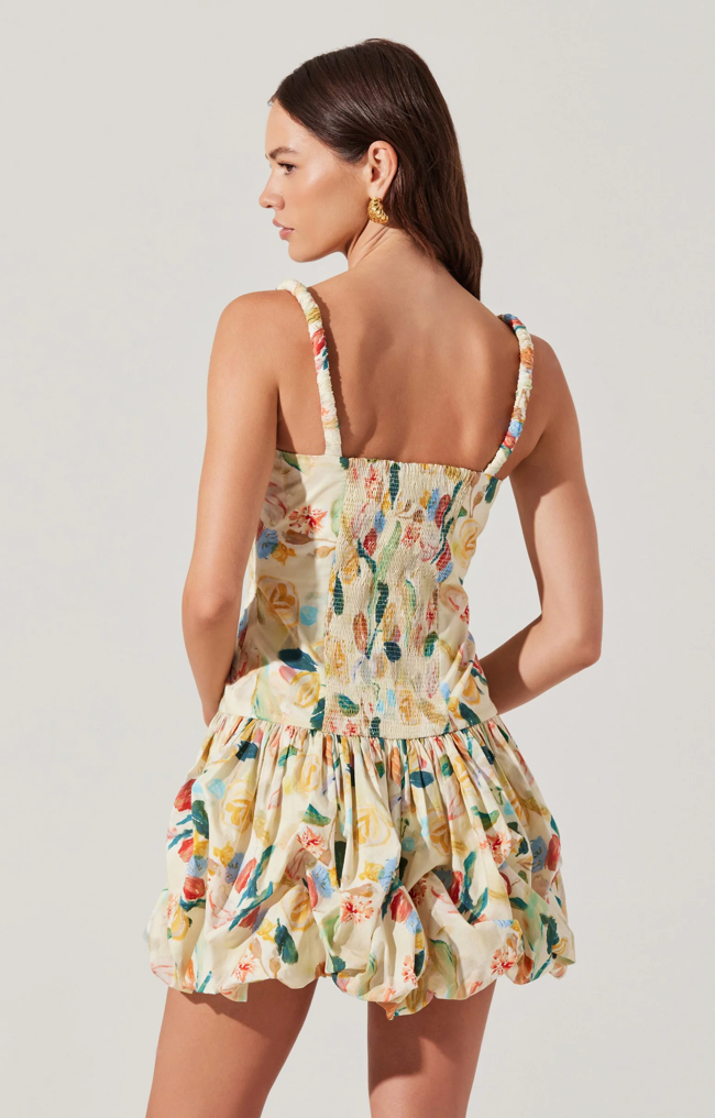 Keyla Drop Waist Bubble Dress Yellow Green