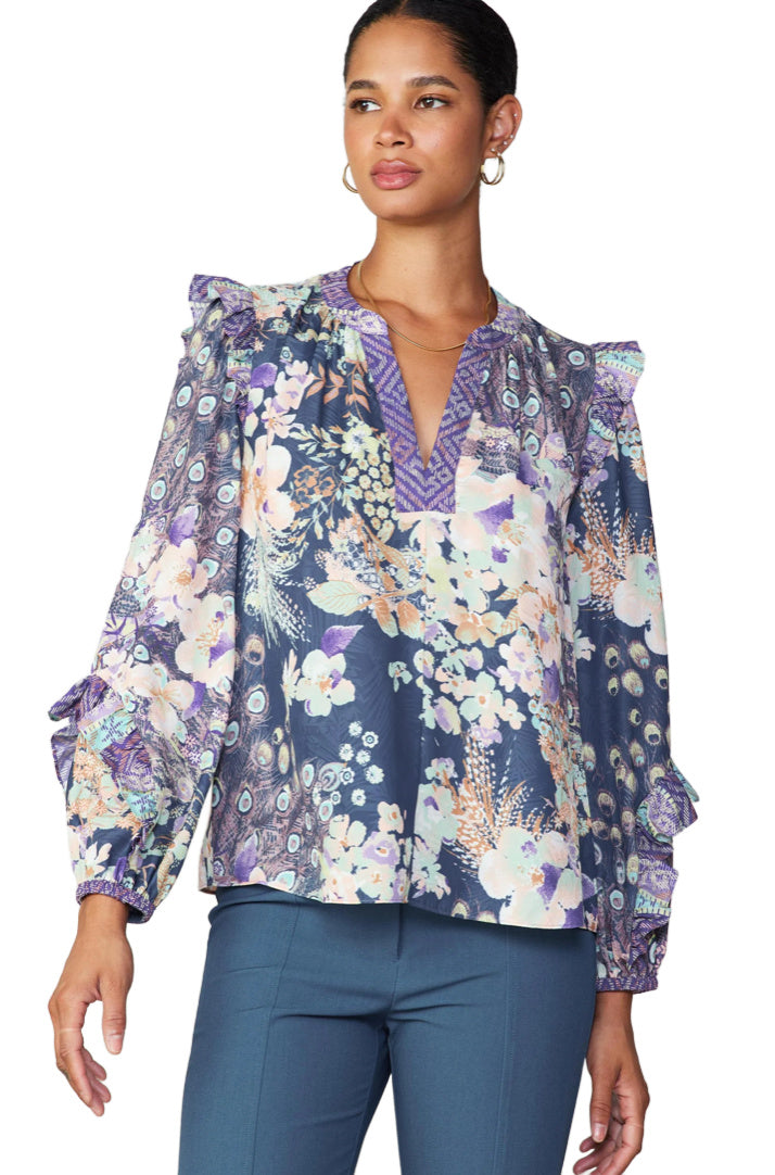 Peacock Floral Blouse Navy Multi