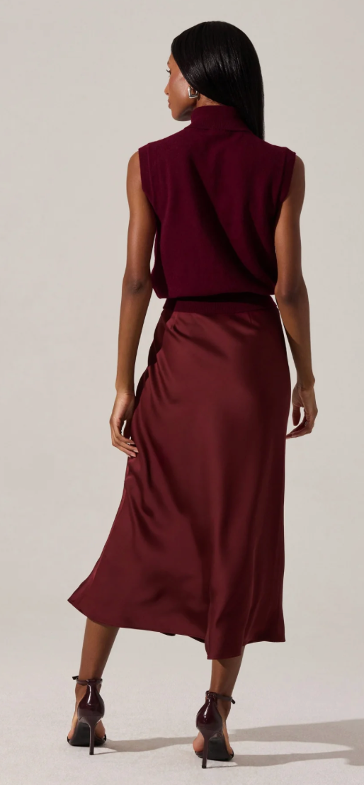 Windey Satin Midi Skirt Wine