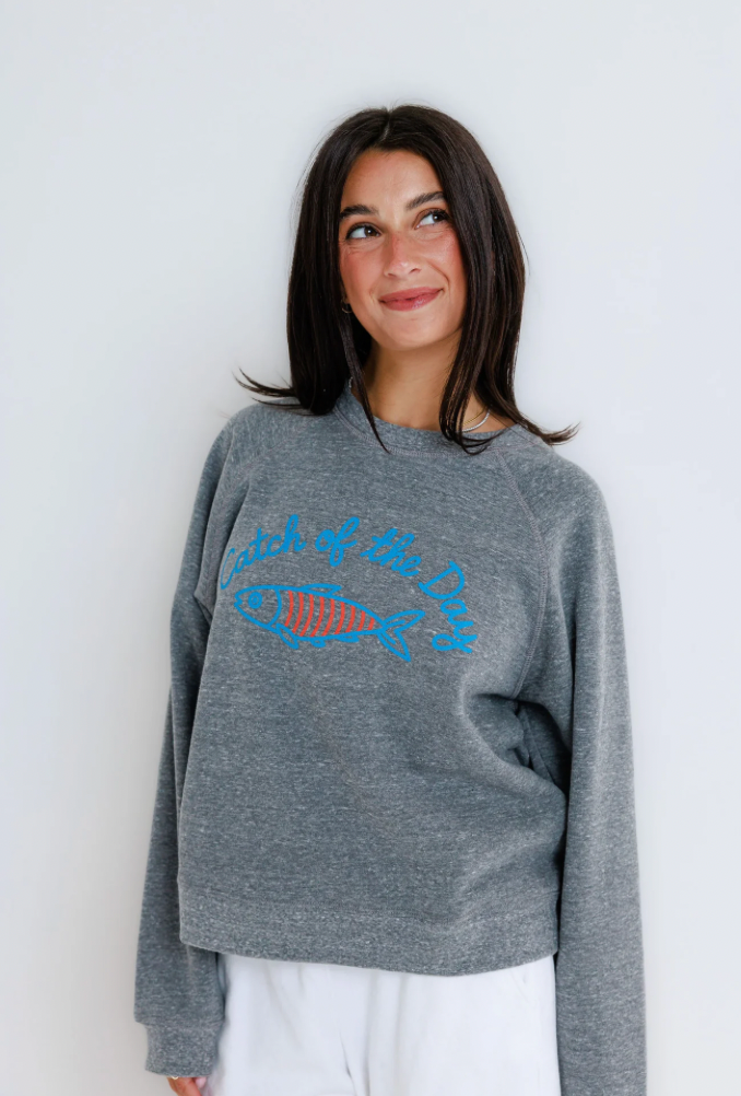 Catch of the Day Raglan Crew-Grey