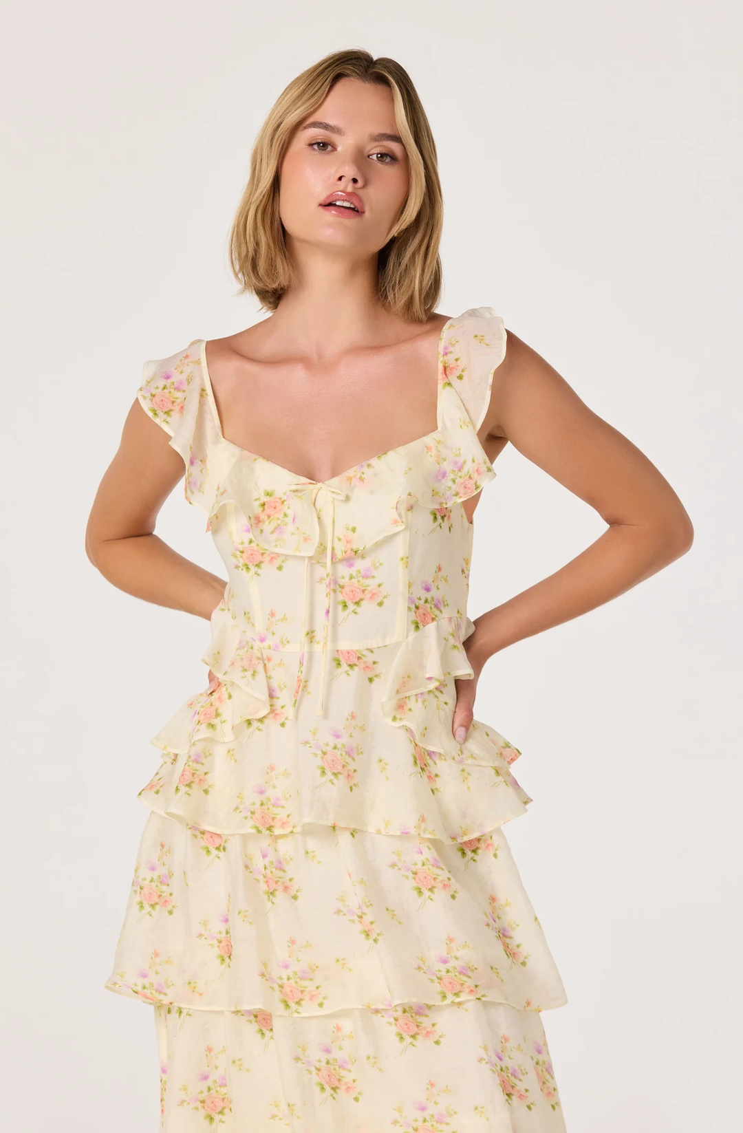 Adessa Floral Ruffle Tiered Maxi Dress-Yellow