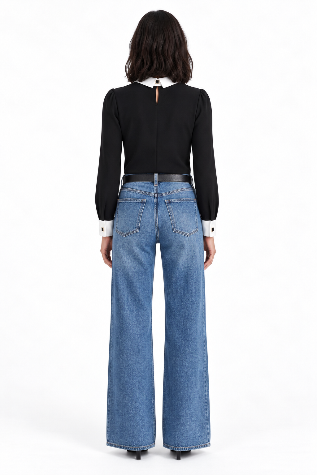 Echo Crepe Collared Top-Blk/White