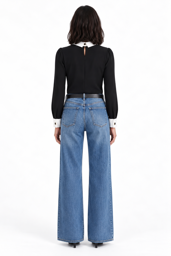 Echo Crepe Collared Top-Blk/White