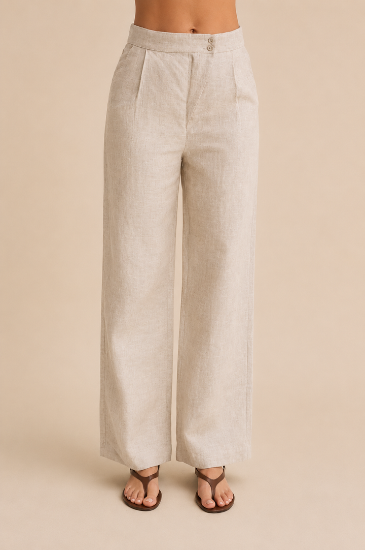 Helen Linen Wide Leg Pants-Oatmeal