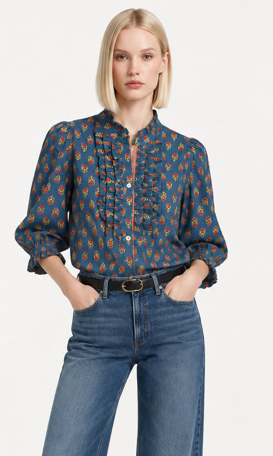 Hydrangea Printed Top- Blue