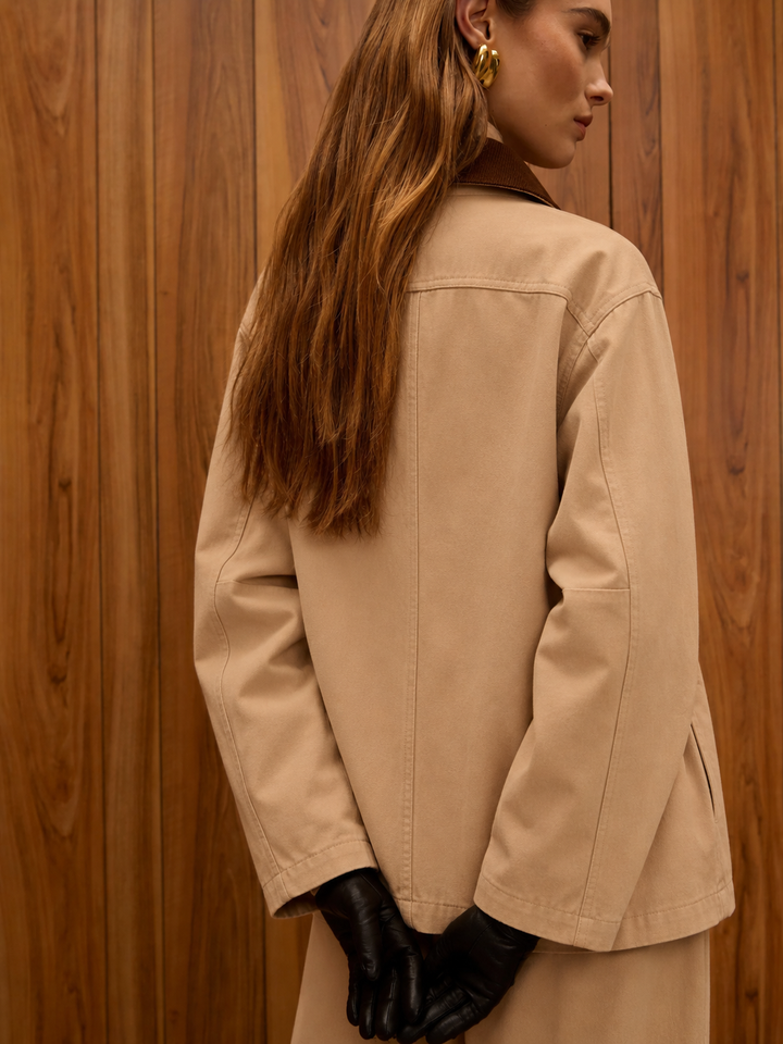 Barn Jacket With Corduroy Collar- Cocoa Brown