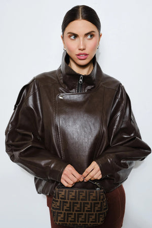 Perry Faux Leather Bomber Brown