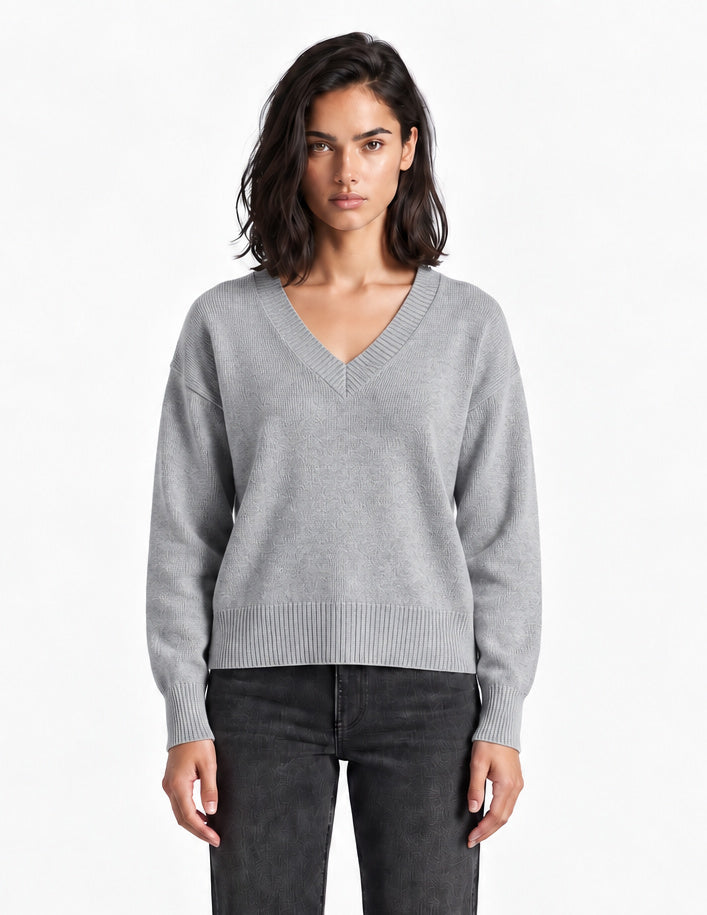 Emily V-Neck Sweater-Heather Grey