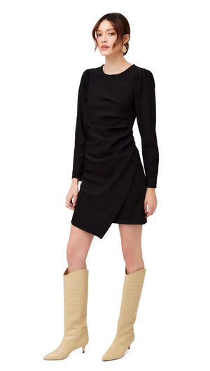 Long Sleeve Side Shirred Dress  Black