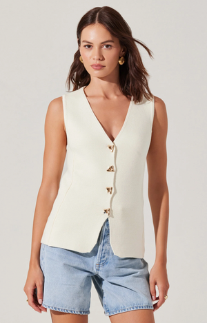 Jayce V-Neck Sweater Vest Cream