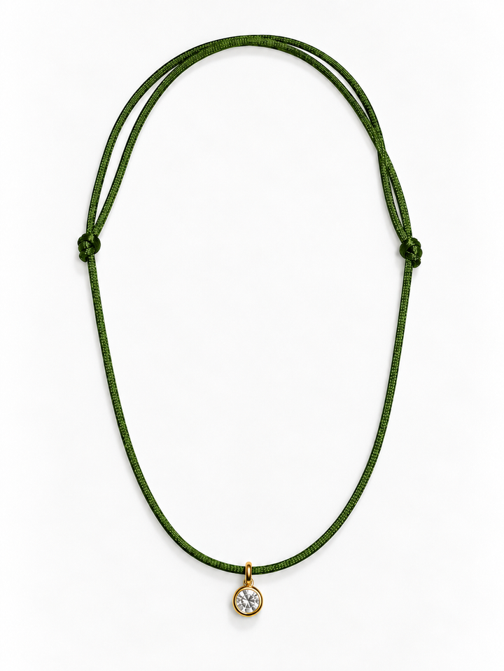 Ana Moss Silk Cord/Gold Pendant