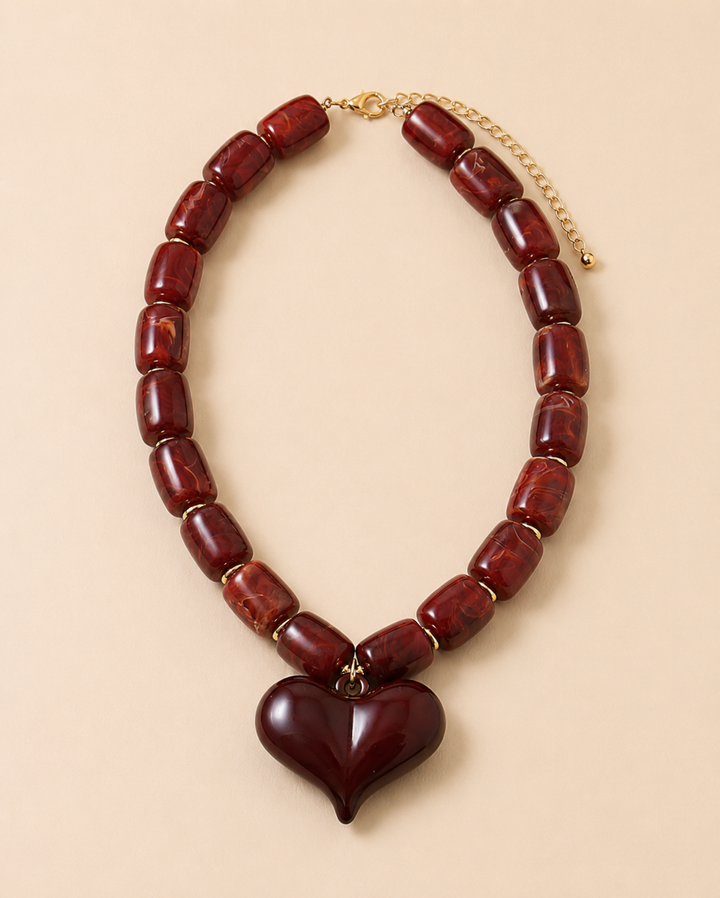 Claudet Collection-Brown Beaded w/Brown Heart Pendant