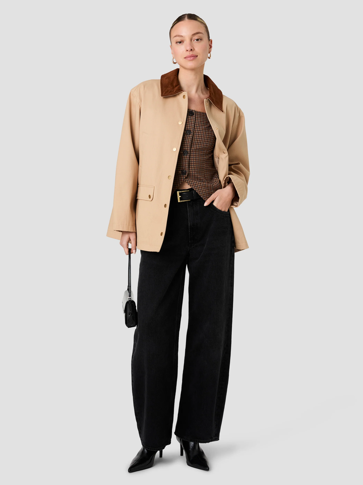 Barn Jacket With Corduroy Collar- Cocoa Brown