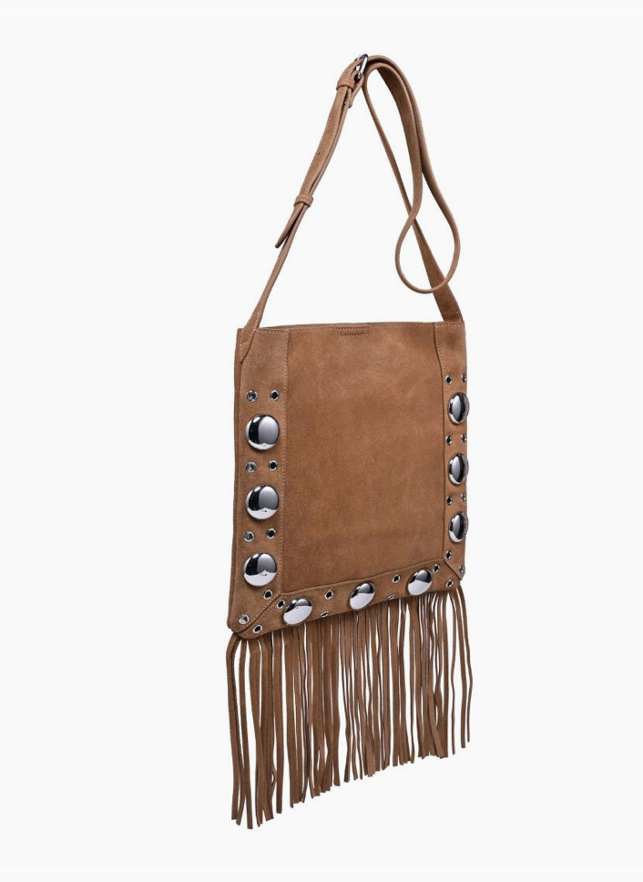 Courtney Fringe/Grommet Crossbody-Cognac