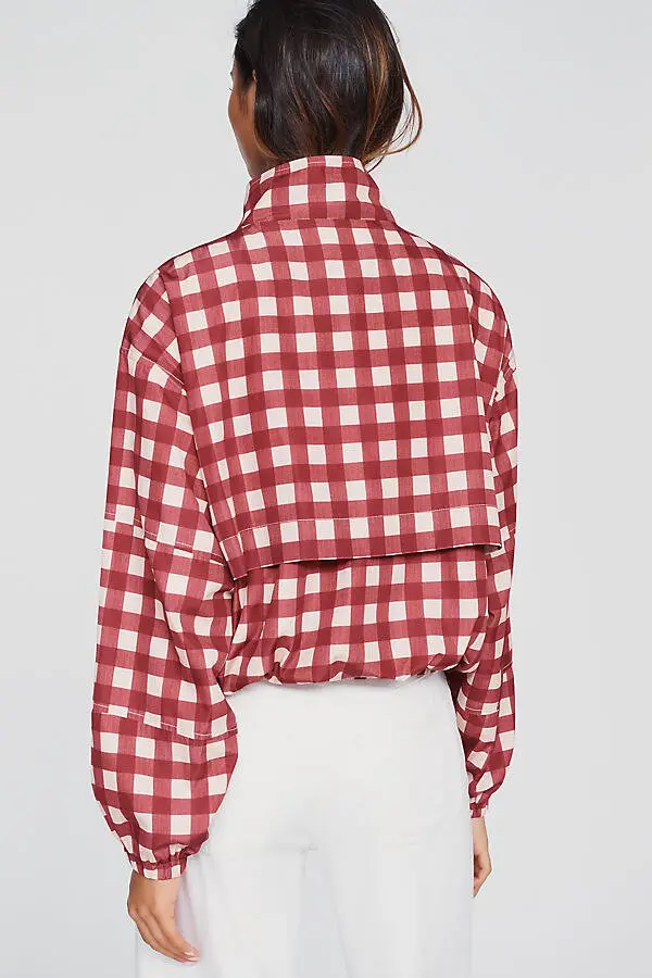 Check Windbreaker Jacket-Wine