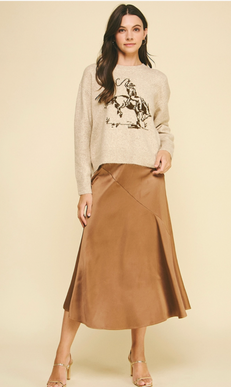 Cowboy Graphic Crew Sweater Oatmeal