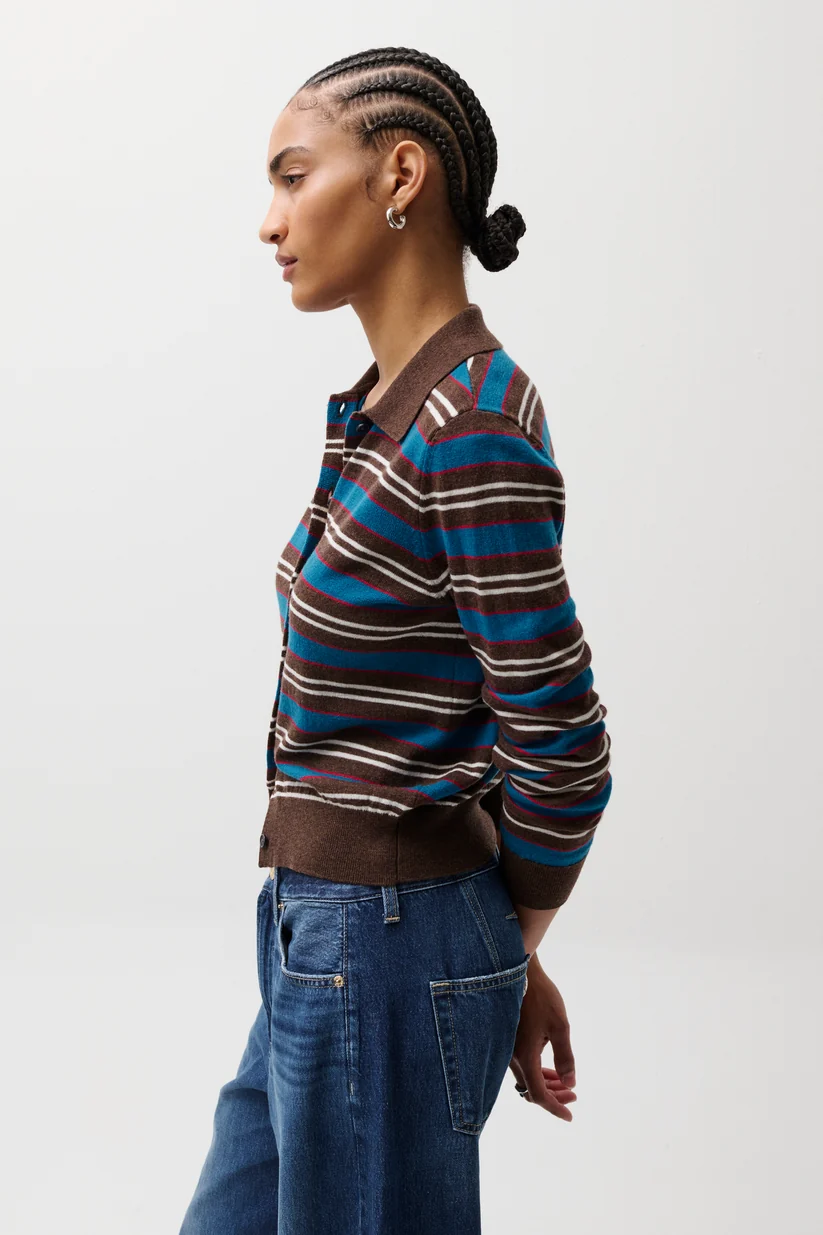 Lyvia Merion Polo Cardigan-Tealwood Stripe