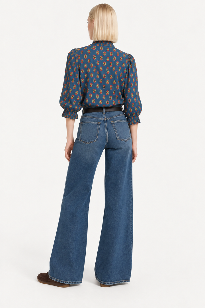 Hydrangea Printed Top- Blue