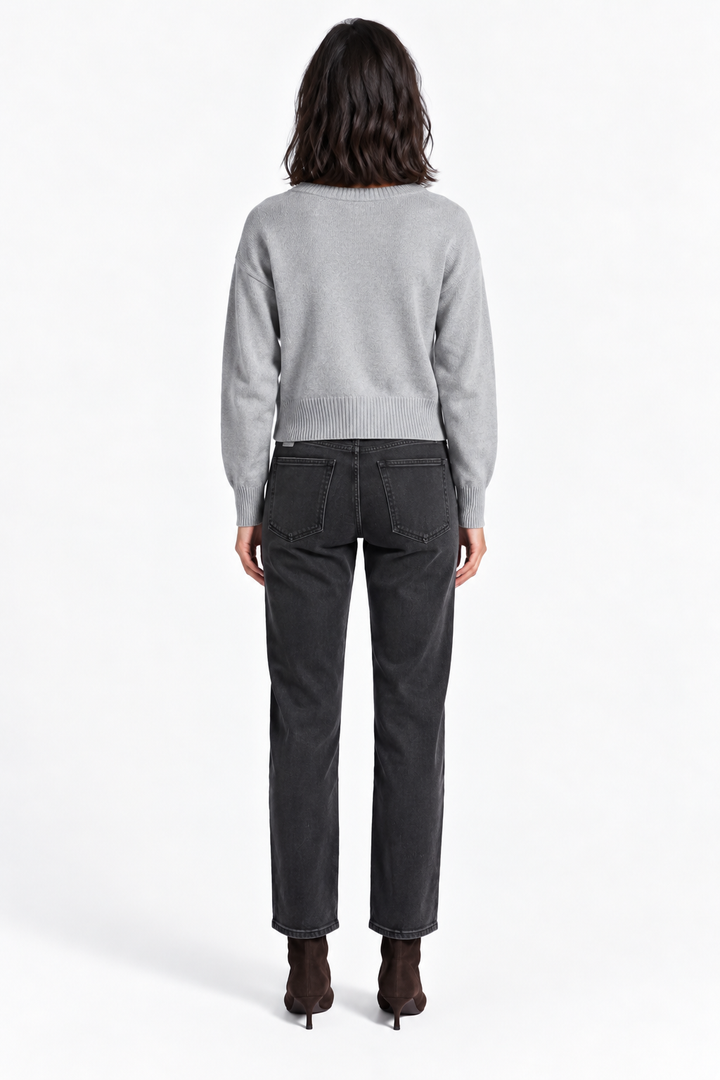 Emily V-Neck Sweater-Heather Grey