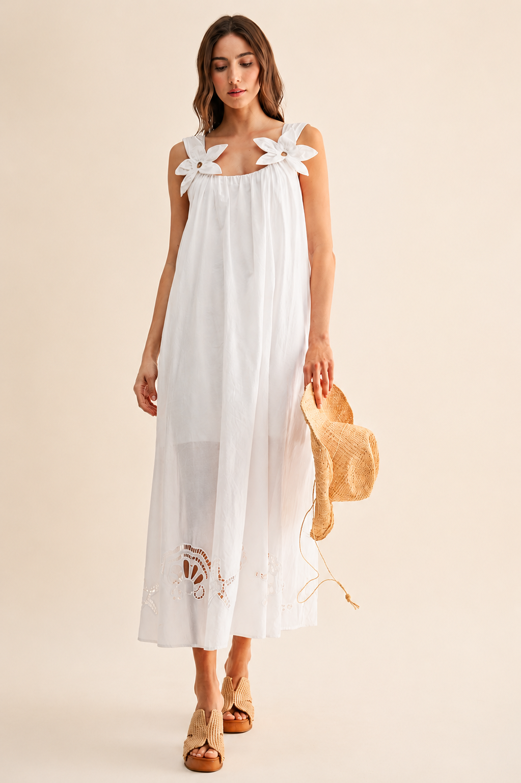 Embroidered Maxi Dress-White