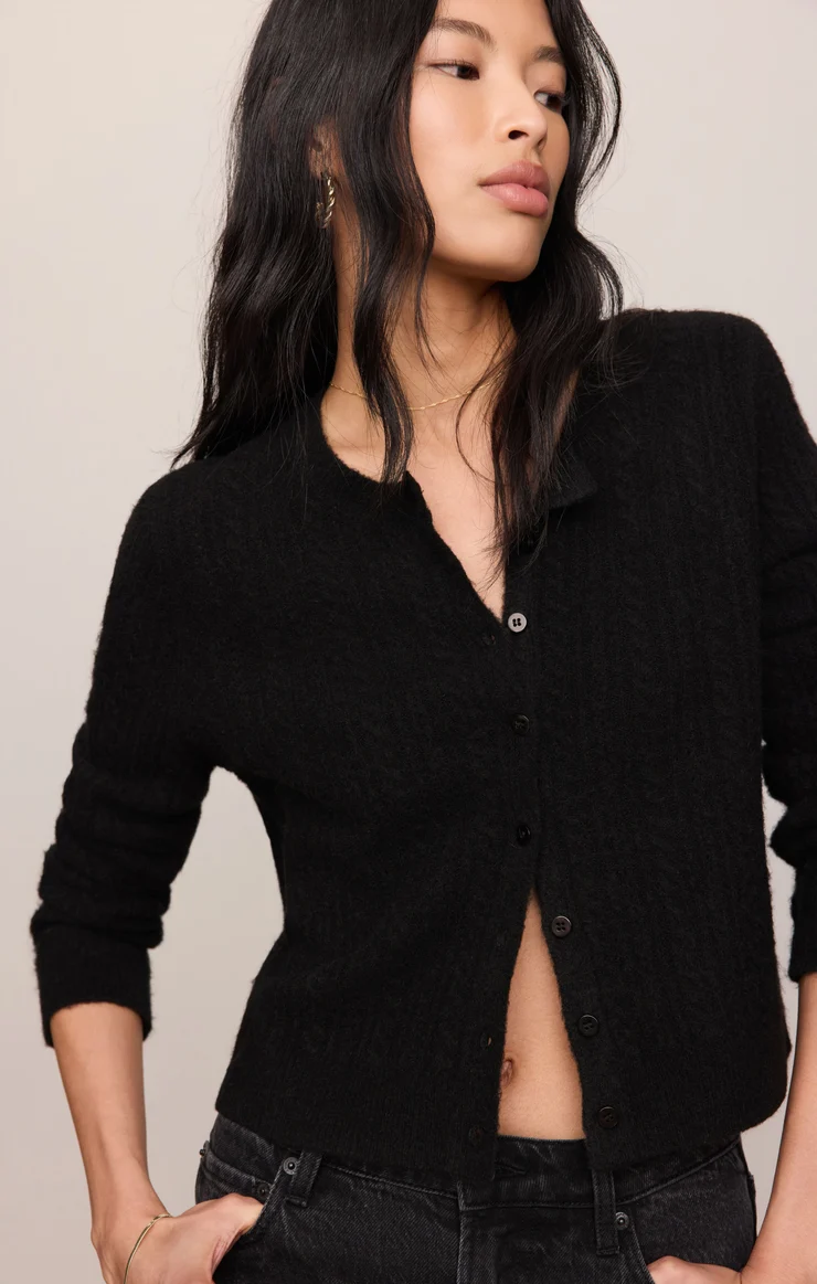 Medina Pointelle Cardigan-Black