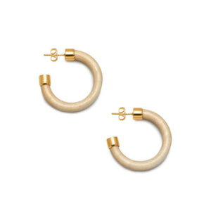 Small White Wood Rounded Hoop Earring Gold Plate