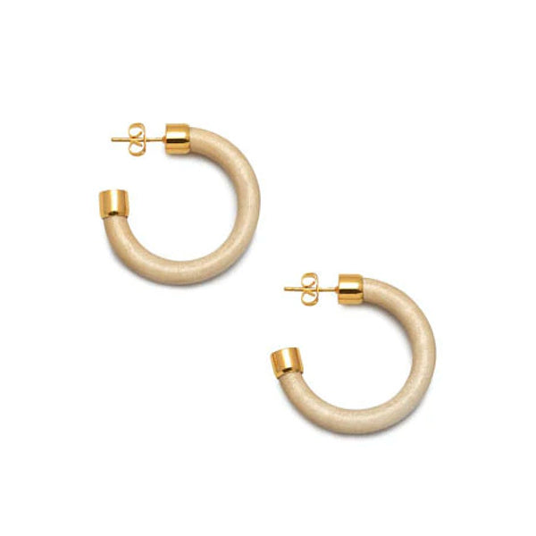 Small White Wood Rounded Hoop Earring Gold Plate