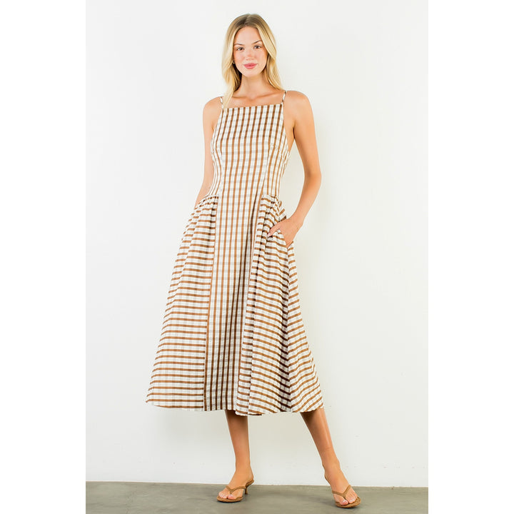 Gingham Maxi Dress-Brown