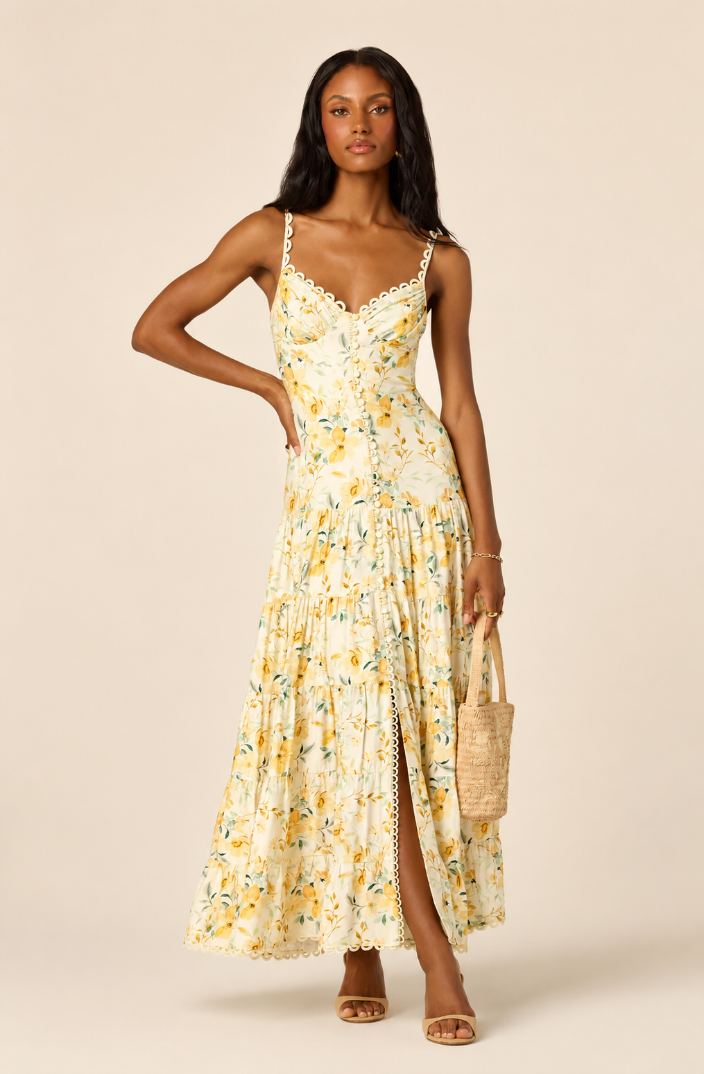 Tazia Dress-Yellow Cream Floral