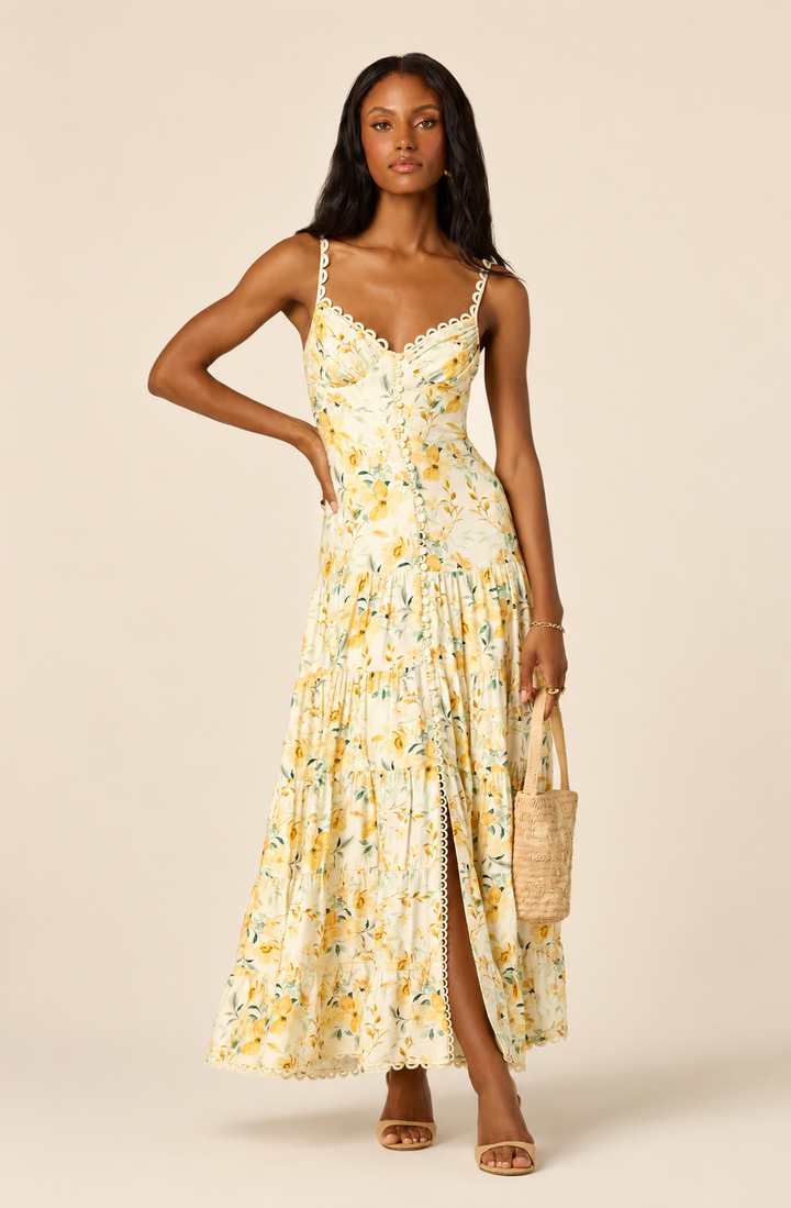 Tazia Dress-Yellow Cream Floral