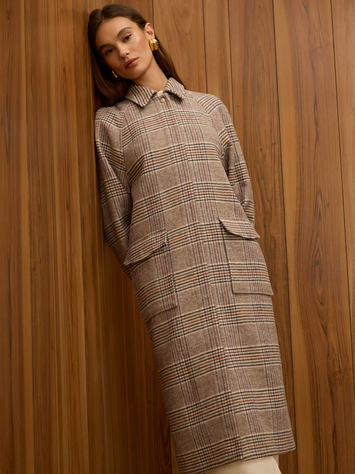 Sutton Plaid Tailored Coat-Ash Gray Multi