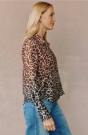 Flowy Wide Collar Button Down Ombre Leopard