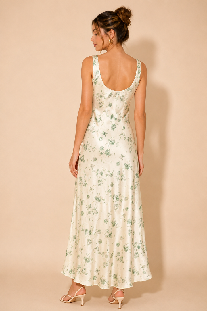 Sleeveless Maxi Dress-Ivory Floral