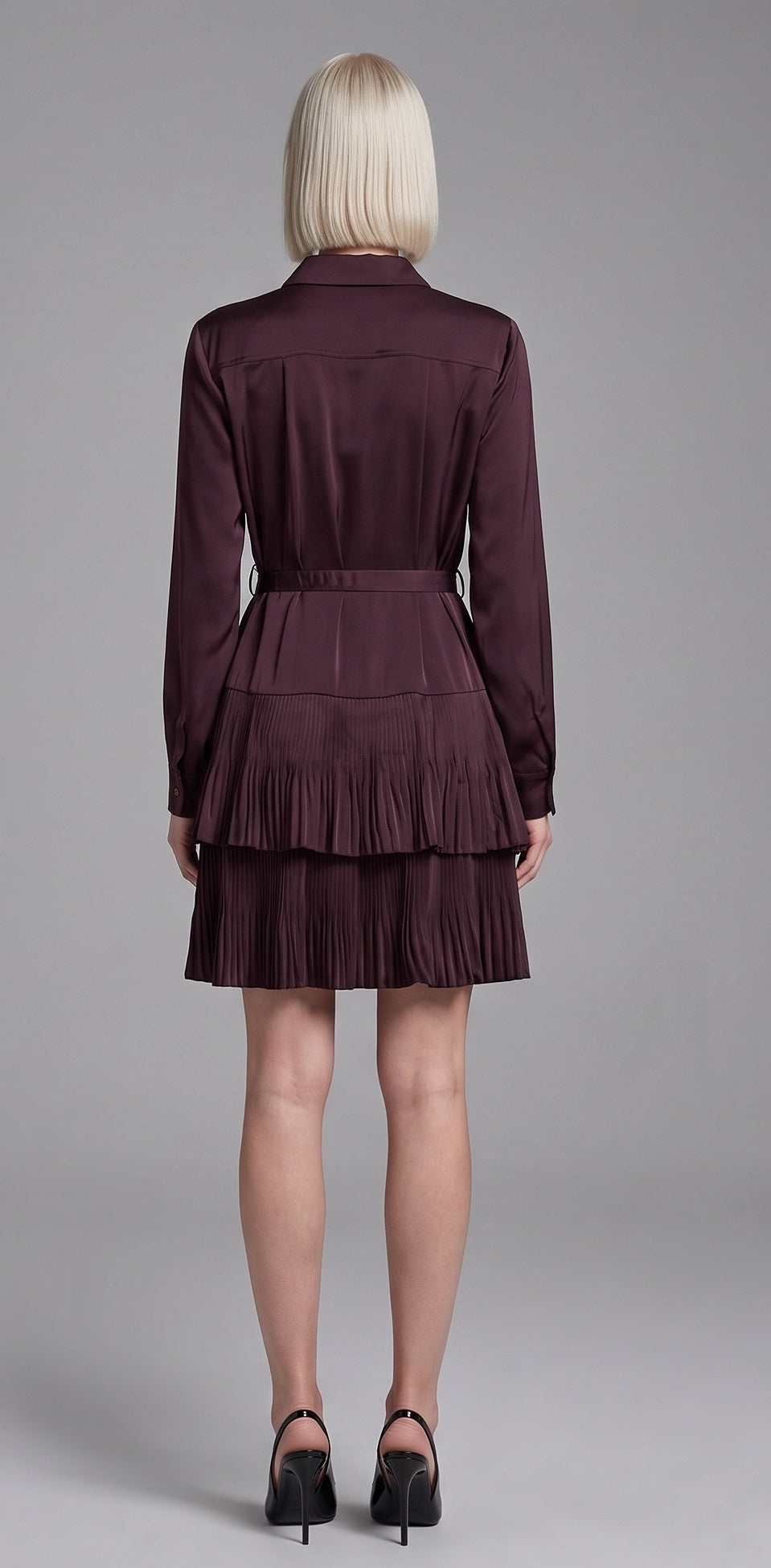 Pleated Shirt Dress- Cherry