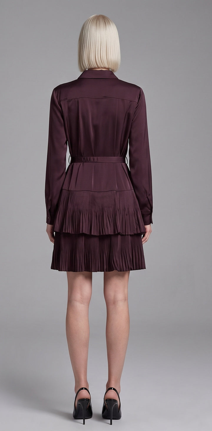 Pleated Shirt Dress- Cherry