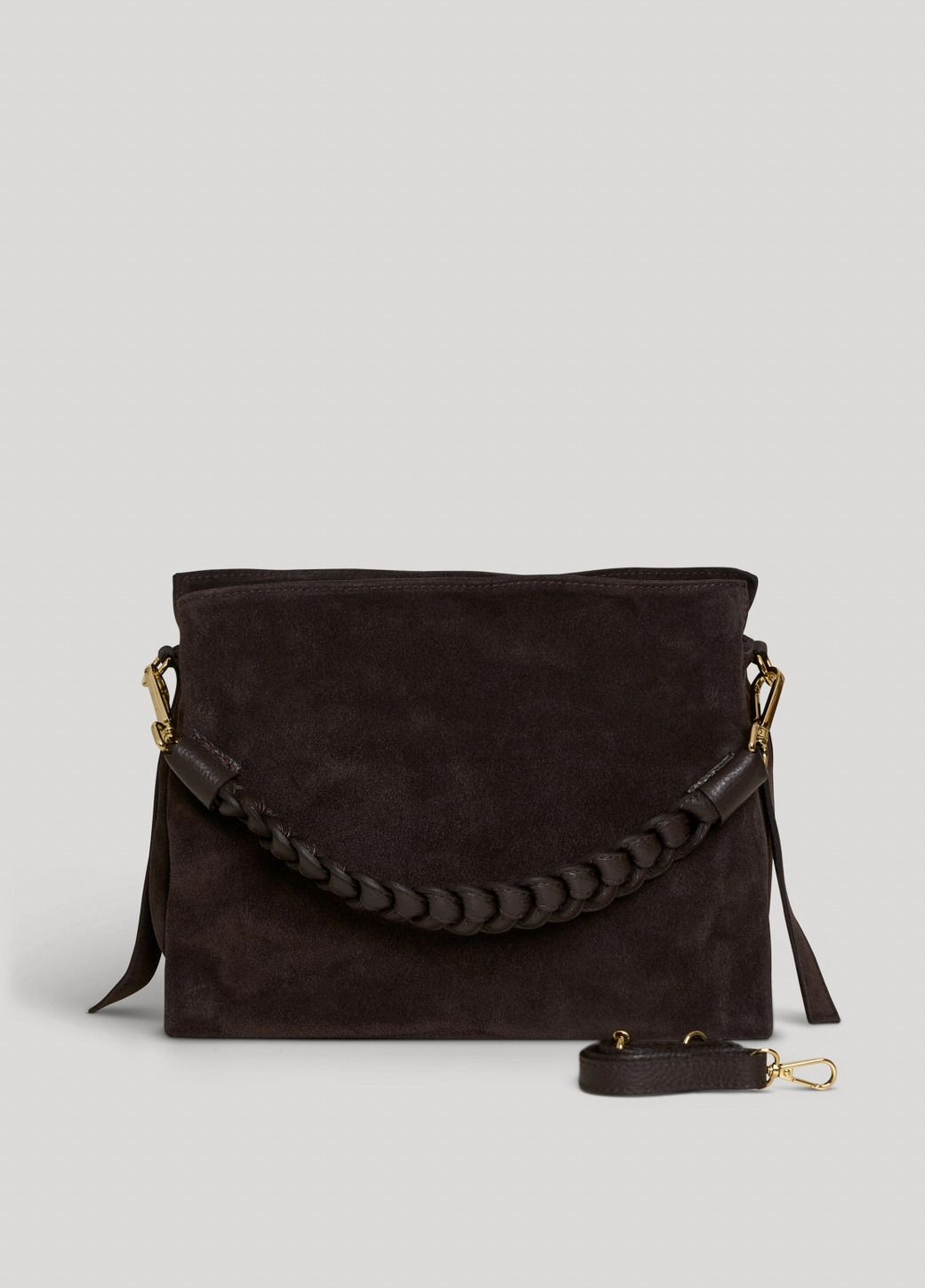 Braid Bag in Dark Brown Suede and Dollaro Leather