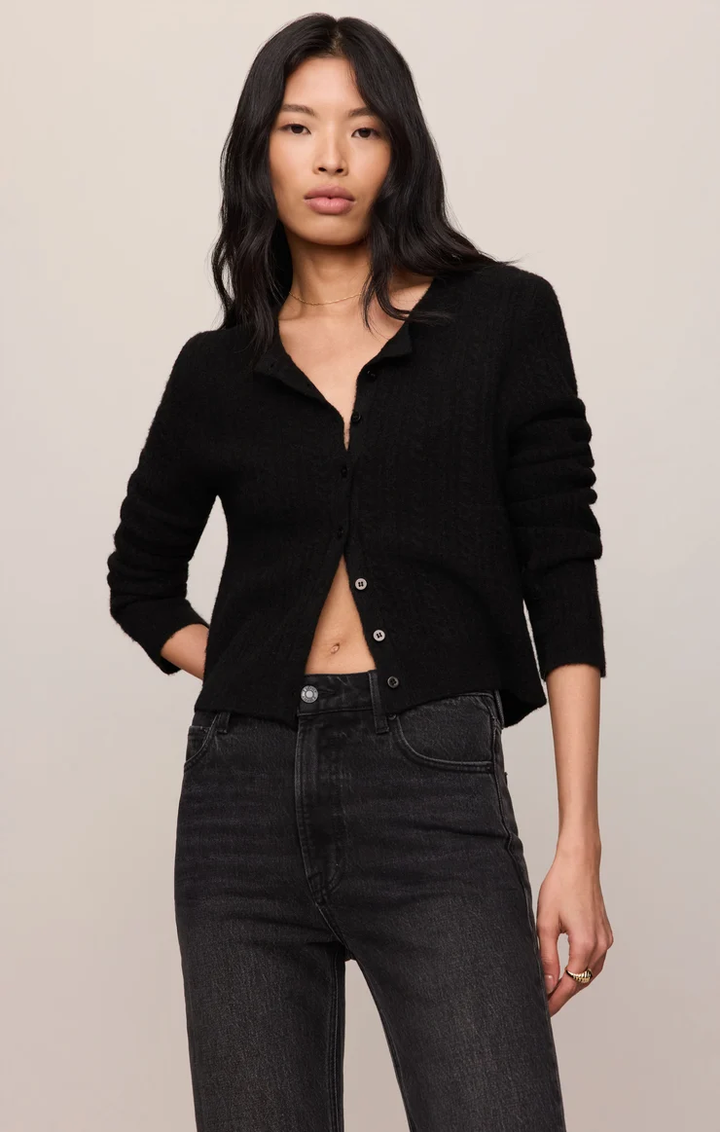 Medina Pointelle Cardigan-Black