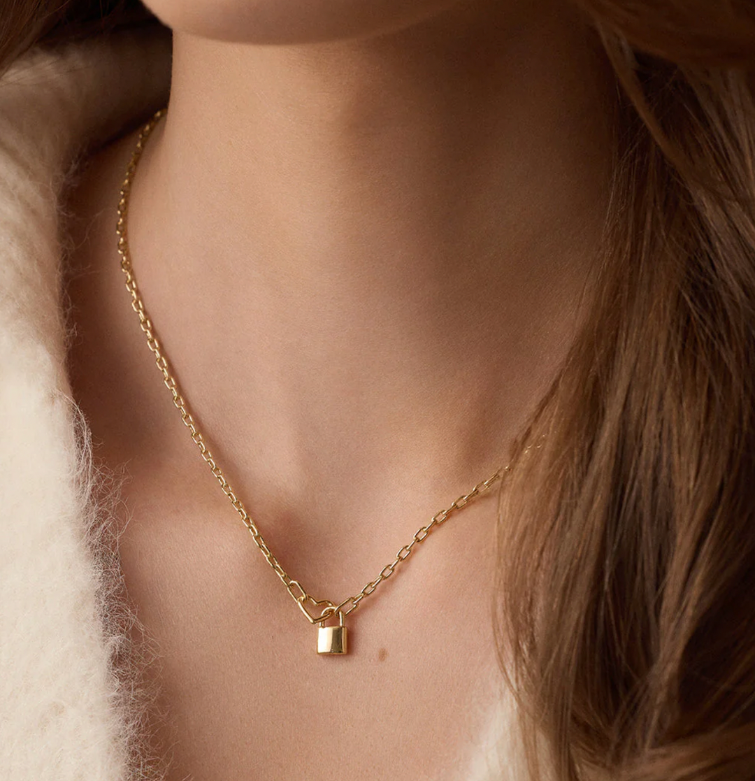 Heart Padlock Interlocking Necklace-18K Gold Plated
