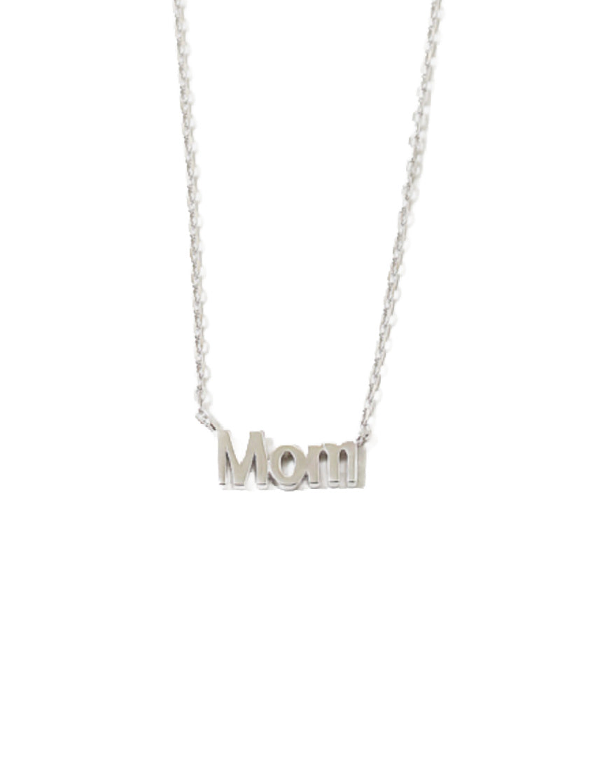Silver Mom Block Necklace