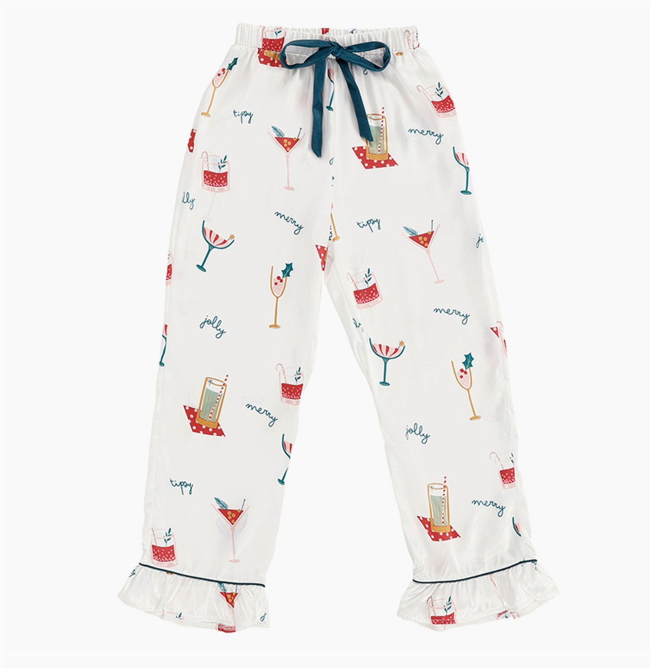 Ruffle PJ Set w/Velvet Tie - Holiday Drinks