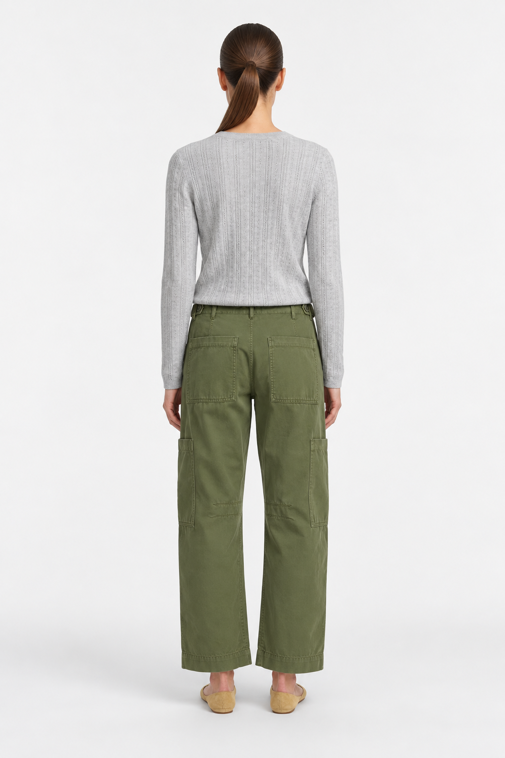 Scalloped Pointelle Knit Top-Grey