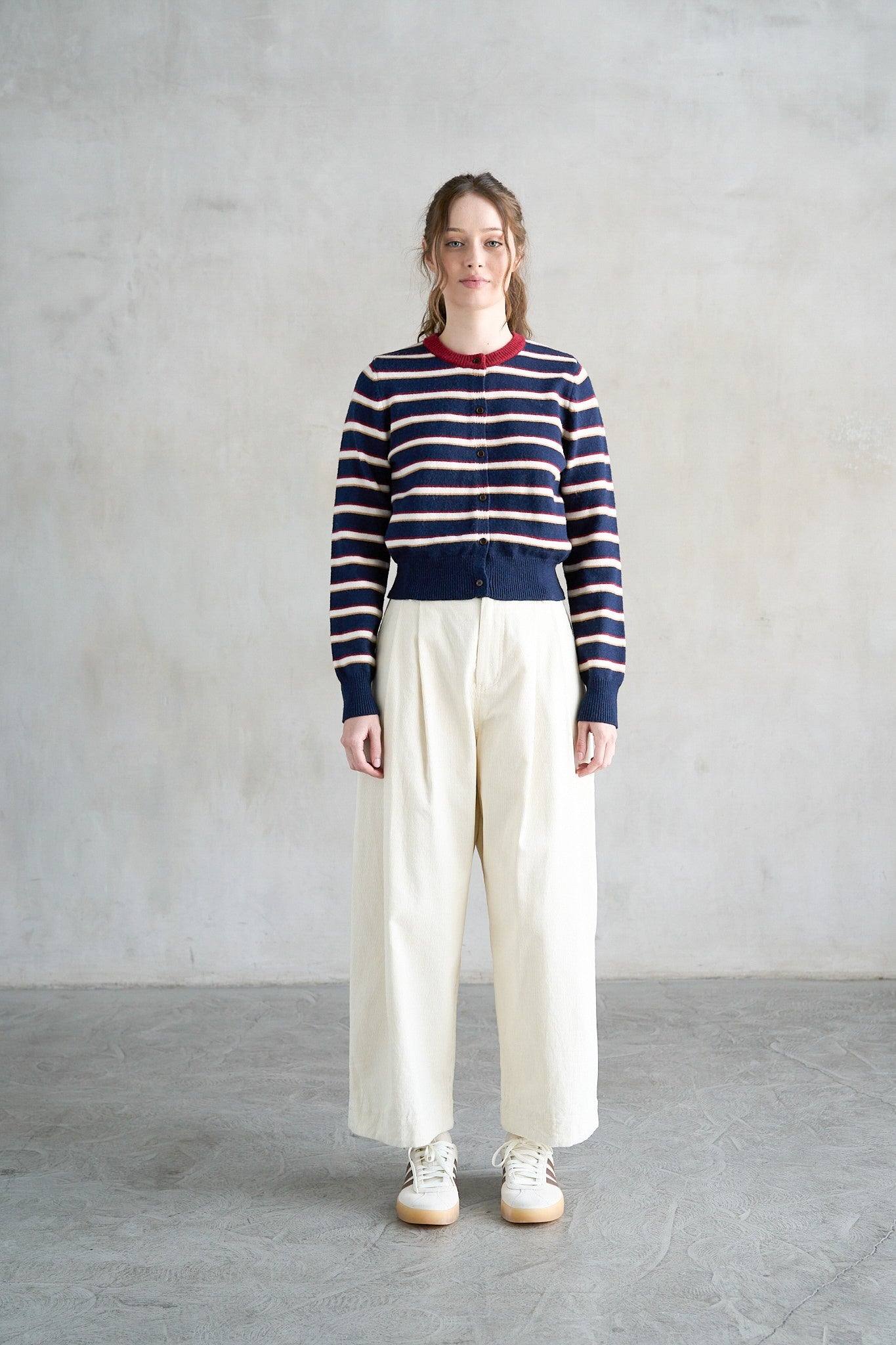 Striped Crew Neck Contrast Cardigan Navy